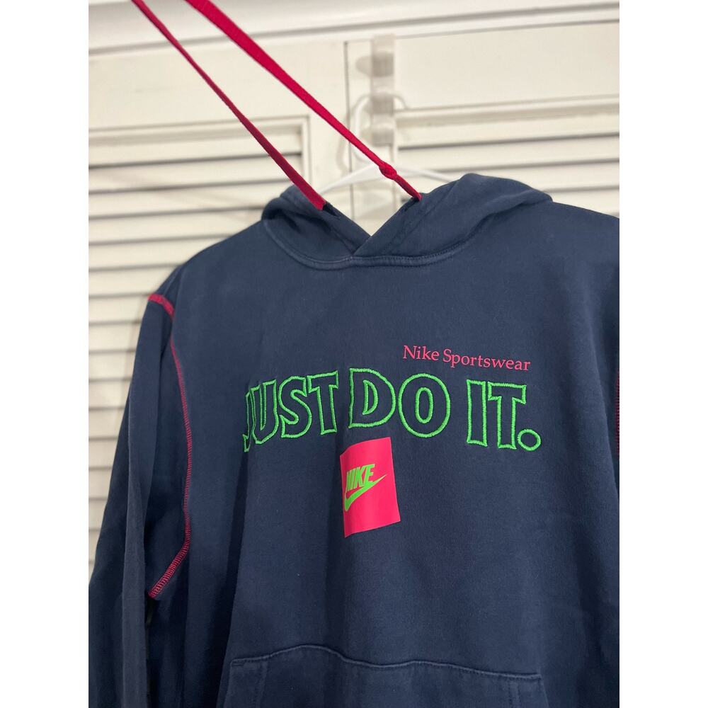 Nike Men’s Just Do It Hoodie Sweatshirt Navy, Pink, Green Sz: Medium - Picture 3 of 4